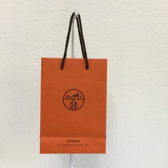 Hermes Small Shopping Bag 8.5" x 5.75 x 2.5" Orange Paper Authentic - Picture 2 of 15